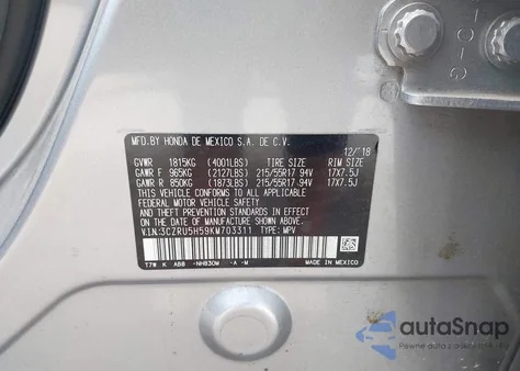 2019 Honda Hr-V Ex из США, поврежденный, VIN 3CZRU5H59KM703311